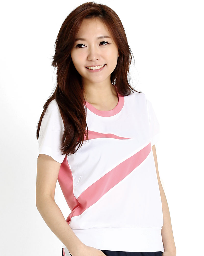 排汗衣 大圓領短袖 吸引力快乾 接片 腰身 白配粉紅 THQG-AC01-14