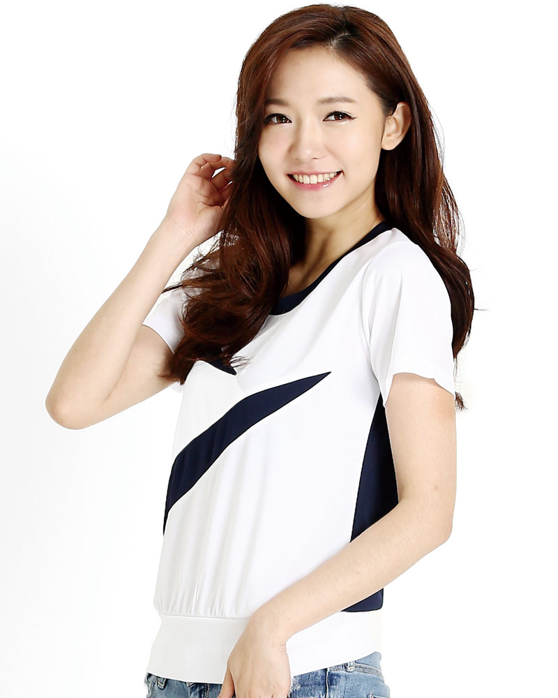 排汗衣 大圓領短袖 吸引力快乾 接片 腰身 白配丈青 THQG-AC01-51