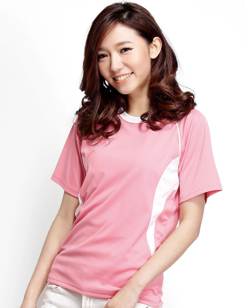排汗衣 圓領短袖 吸引力快乾 腰身 粉紅出芽白 THQG-AB01-14