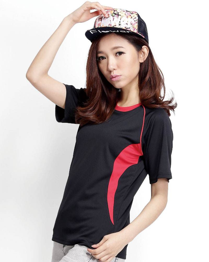 排汗衣 圓領短袖 吸引力快乾 腰身 黑出芽紅 THQG-AB01-12