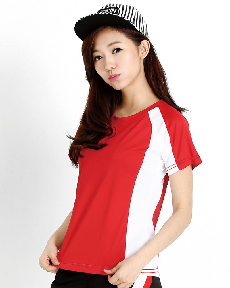 排汗衣 圓領短袖 吸引力快乾 側接片 腰身 紅色 THQG-AA01-12