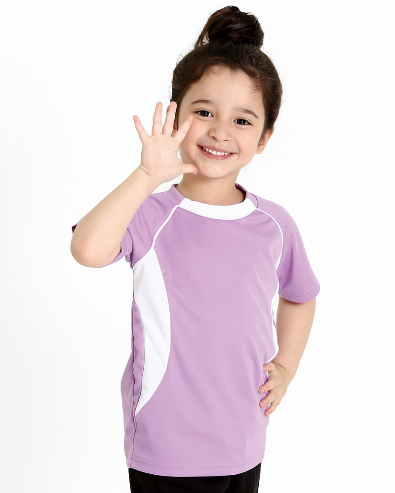 排汗衣 圓領短袖 吸引力快乾 童 粉紫出芽白 THQK-AB01-61