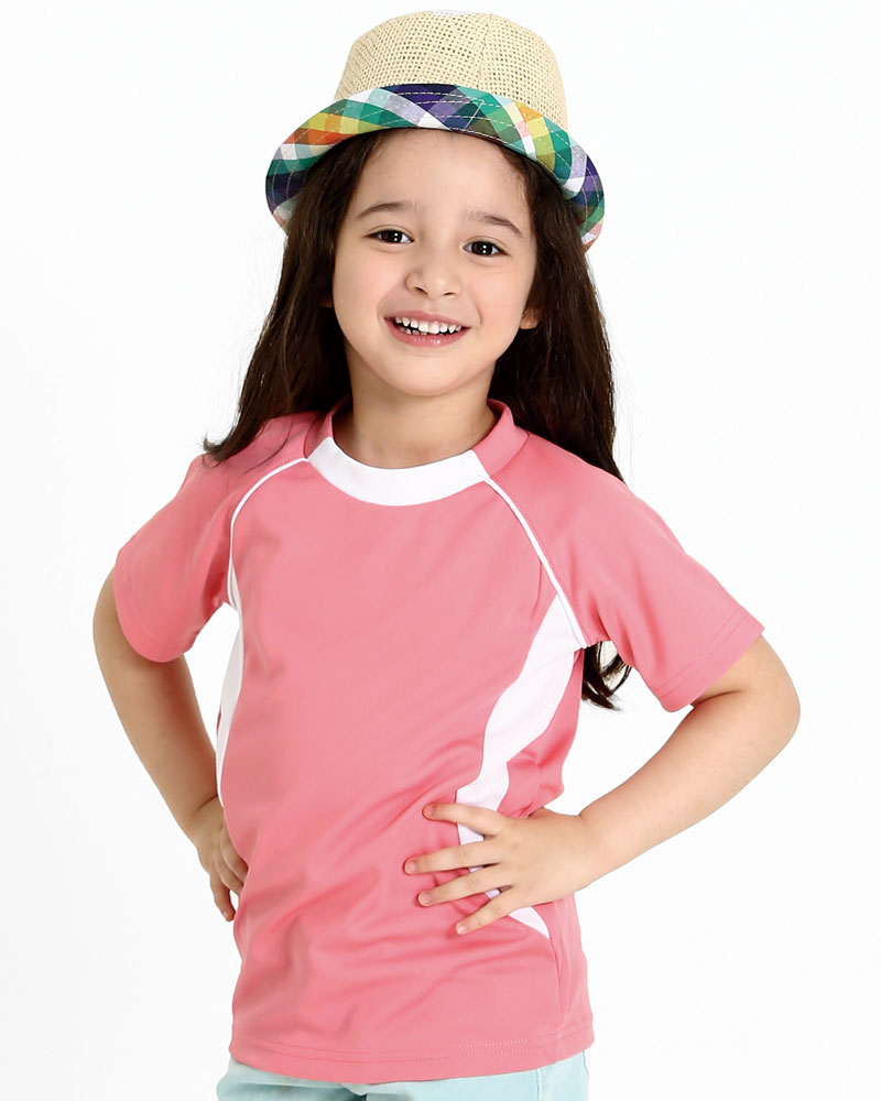 排汗衣 圓領短袖 吸引力快乾 童 粉紅出芽白 THQK-AB01-14