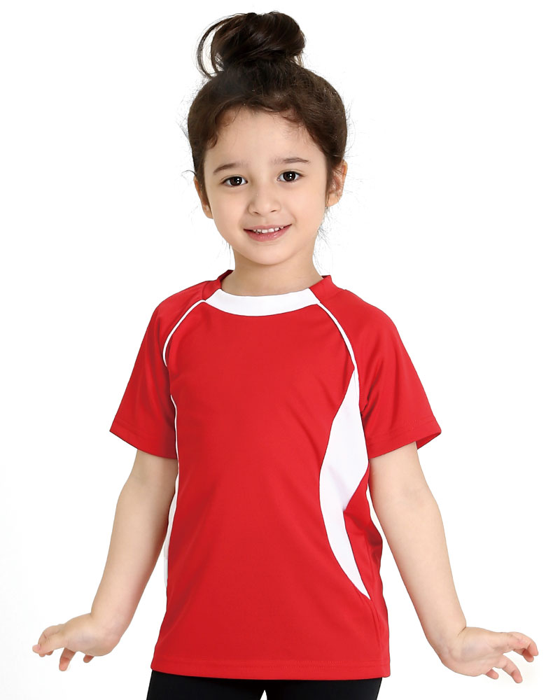 排汗衣 圓領短袖 吸引力快乾 童 紅出芽白 THQK-AB01-12
