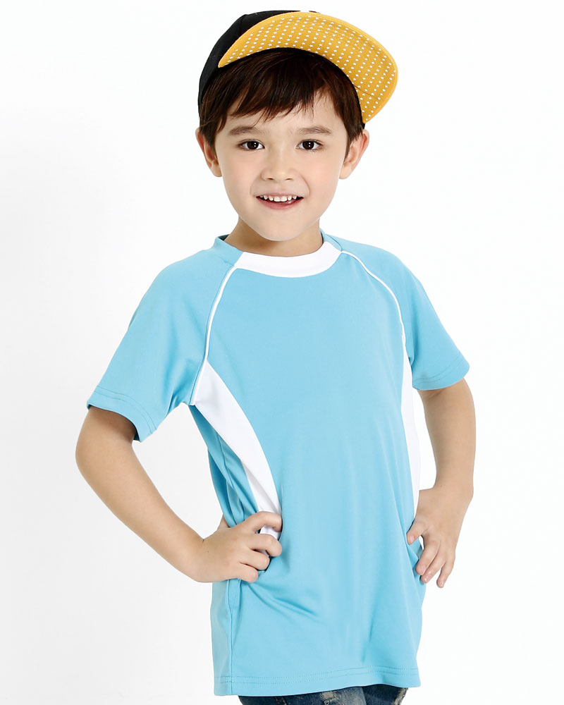 排汗衣 圓領短袖 吸引力快乾 童 天藍出芽白 THQK-AB01-50