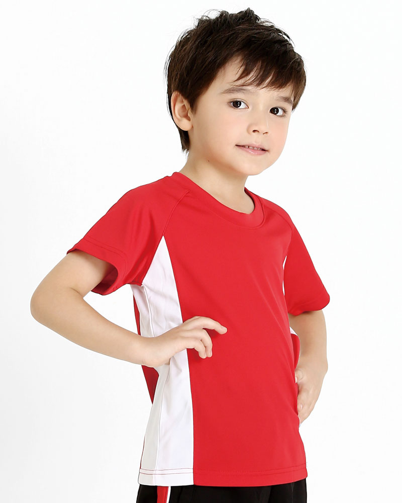 排汗衣 圓領短袖 吸引力快乾 側接片 童 紅色 THQK-AA01-12