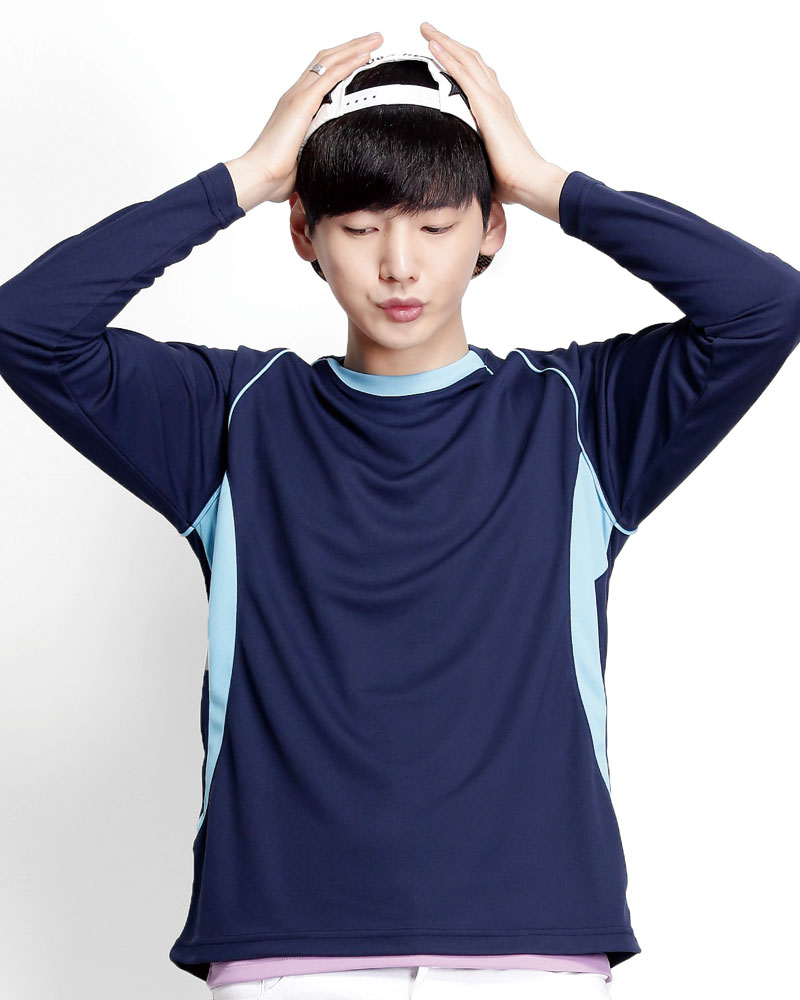 排汗衣 圓領長袖 吸引力快乾 中性 丈青出芽水藍 THQB-AB02-51