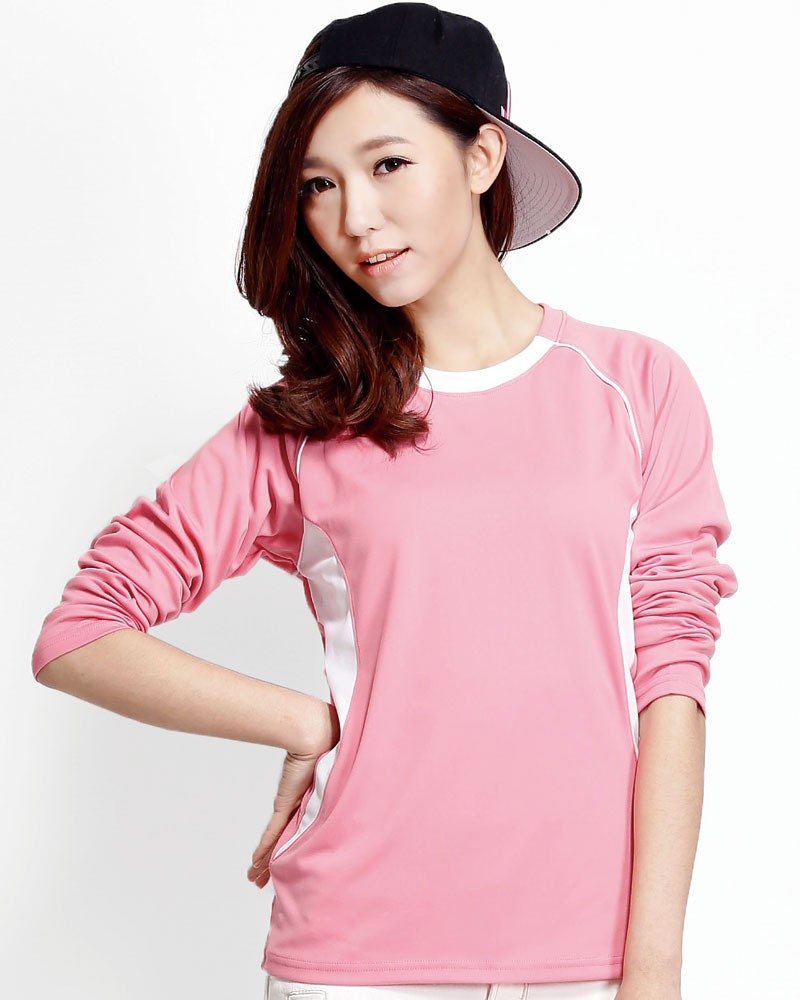 排汗衣 圓領長袖 吸引力快乾 腰身 粉紅出芽白 THQG-AB02-14