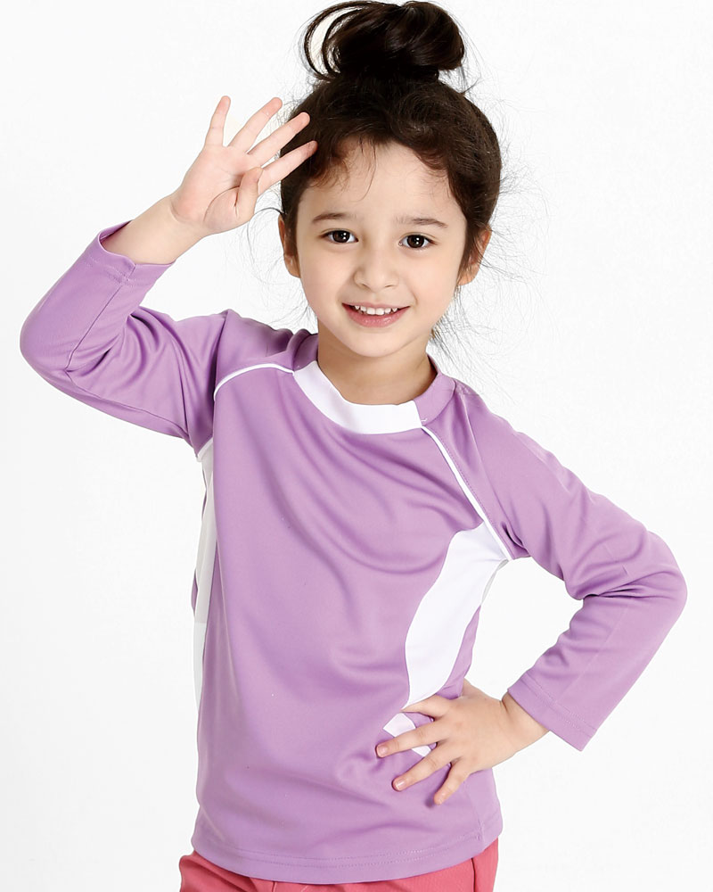 排汗衣 圓領長袖 吸引力快乾 童 粉紫出芽白 THQK-AB02-61