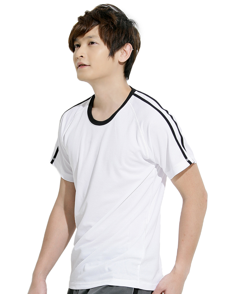 T恤 訂製款 圓領 運動風 白配黑肩線二條 中性 TCANB-A01-00010
