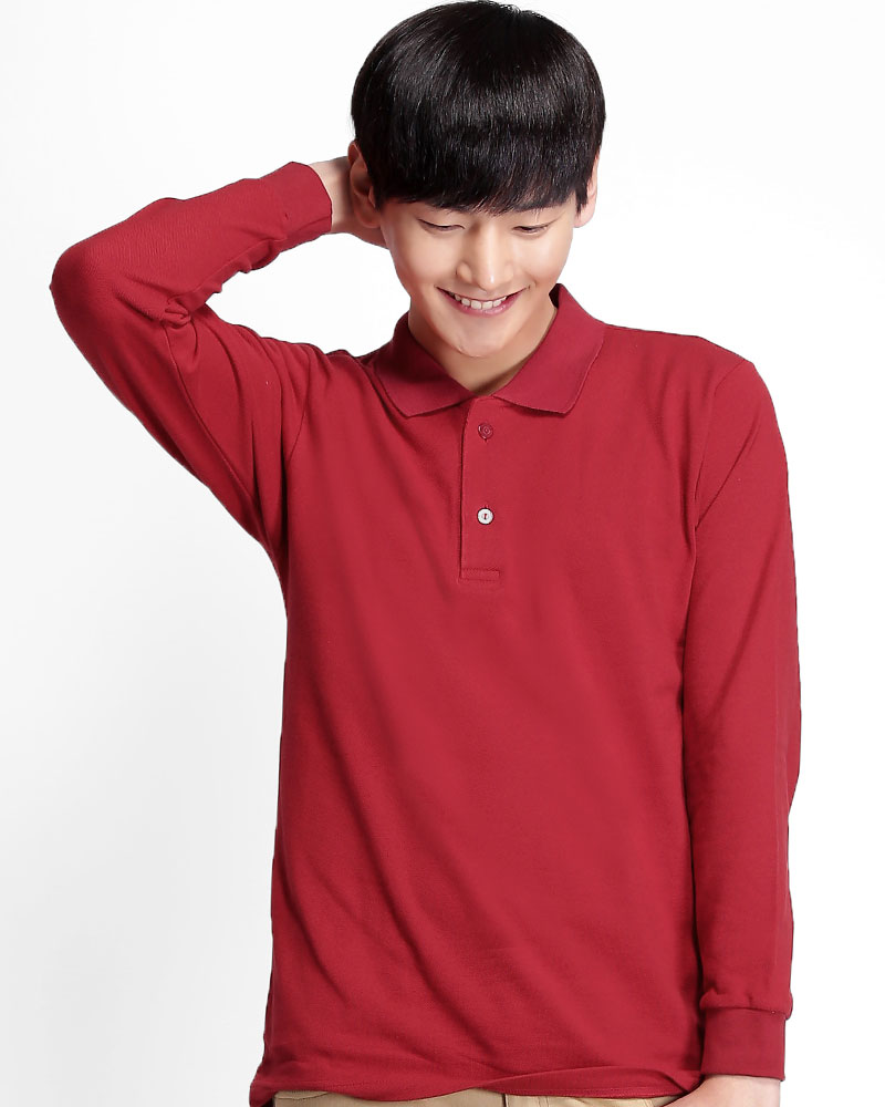 網眼POLO衫 長袖 中性 暗紅 PKQB-P02-120