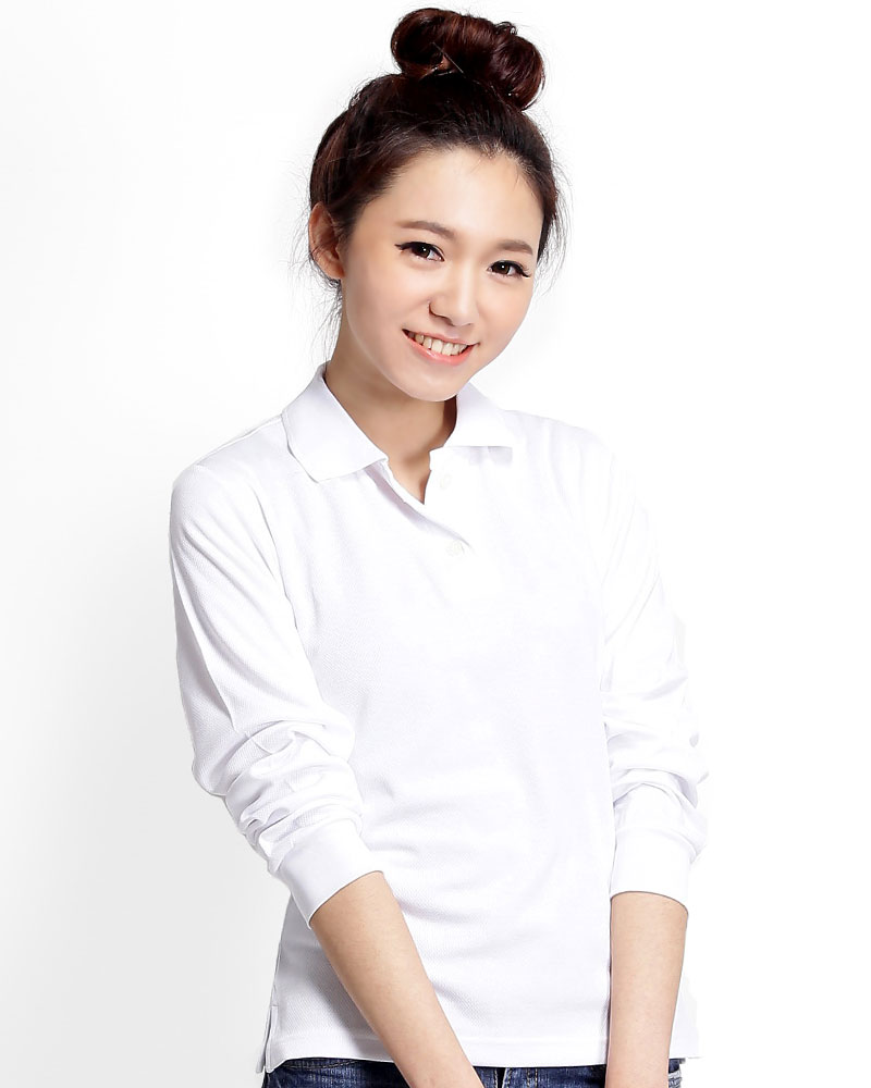 網眼POLO衫 長袖 腰身 白色 PKQG-P02-110