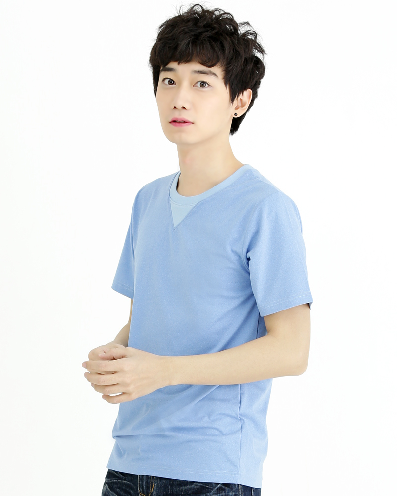 T恤 訂製款 圓領 假二件 餐飲店 水藍 中性 TCANB-A01-00026