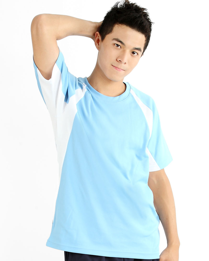 T恤 訂製款 圓領 運動風 水藍接白 中性 TCANB-A01-00031