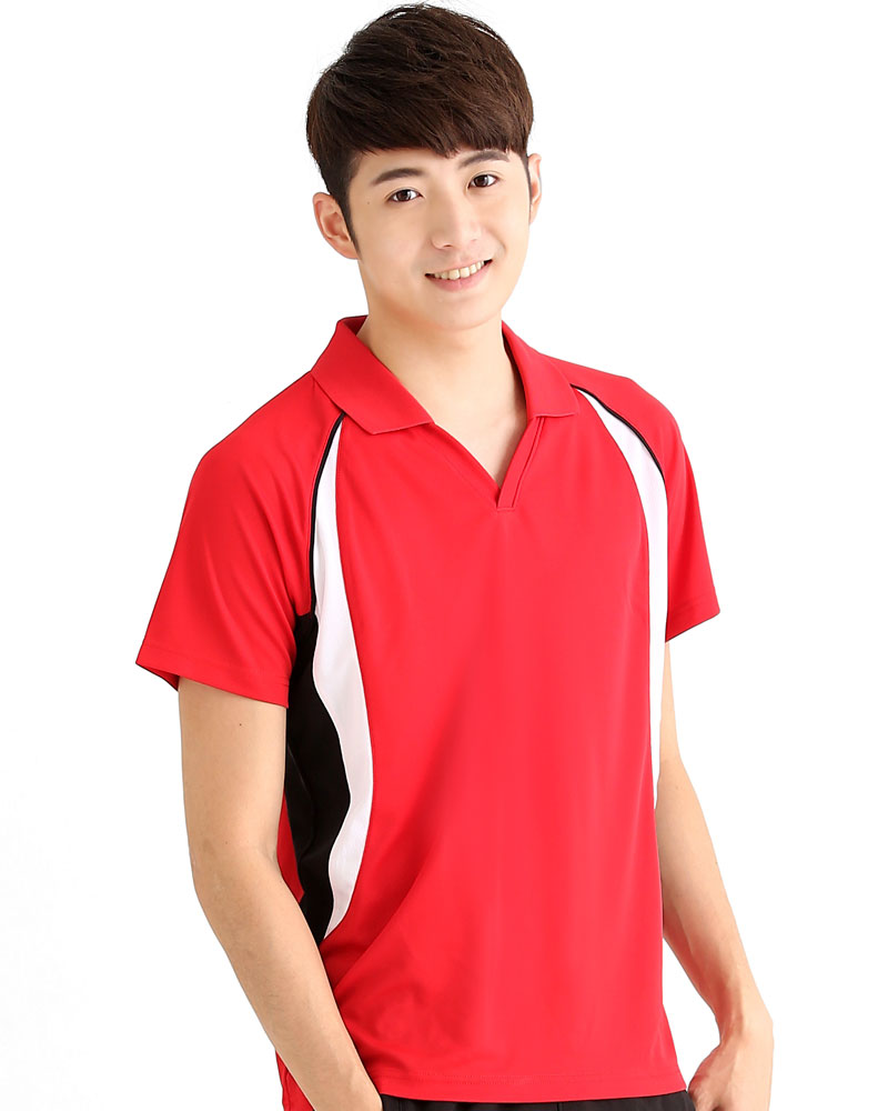 排汗POLO衫 V領短斜袖 吸引力快乾 中性 紅接黑白 PHQB-PB01-12