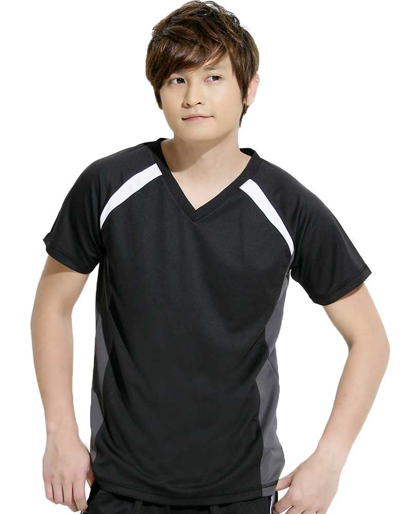 透氣排汗短T V領斜