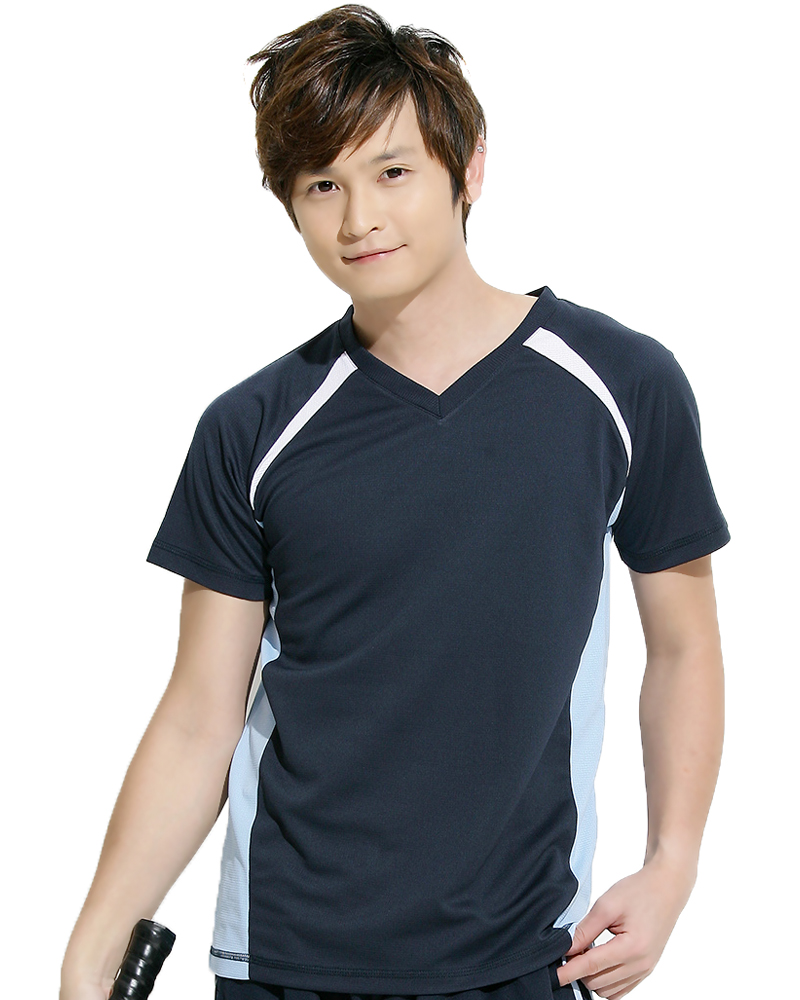 透氣排汗短T V領斜
