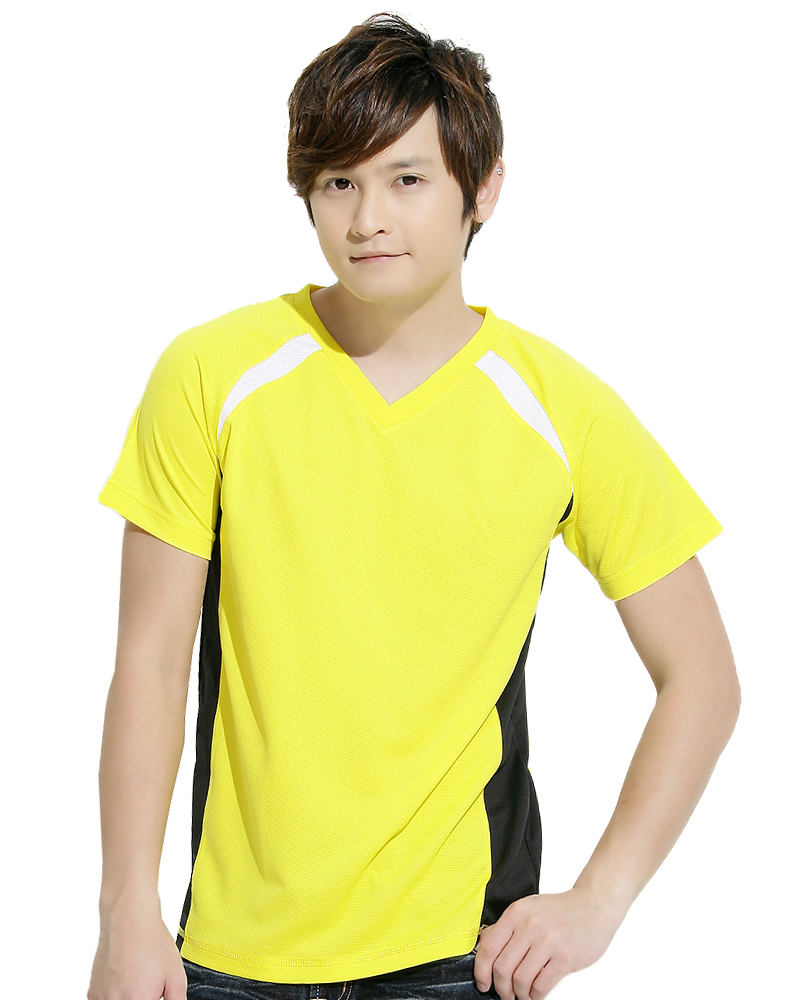 透氣排汗短T V領斜