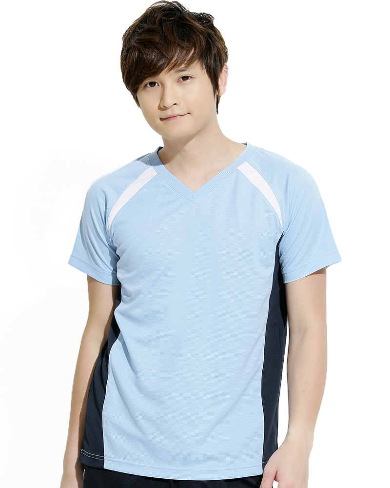 透氣排汗短T V領斜