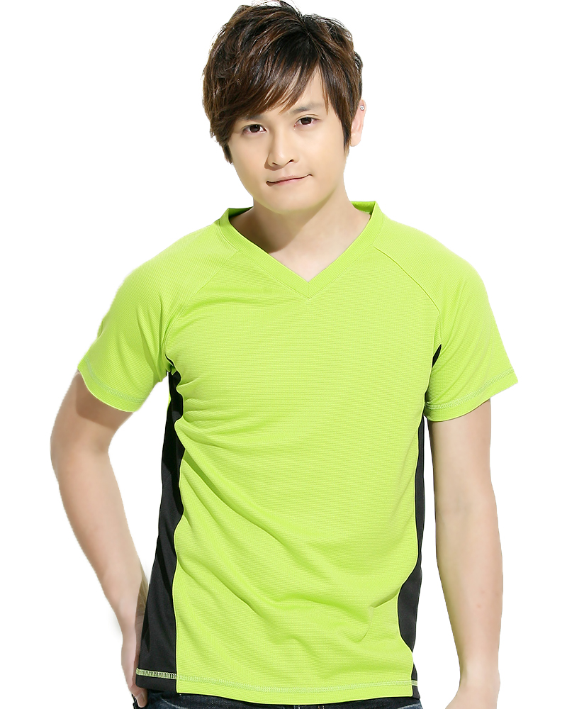 透氣排汗短T V領斜