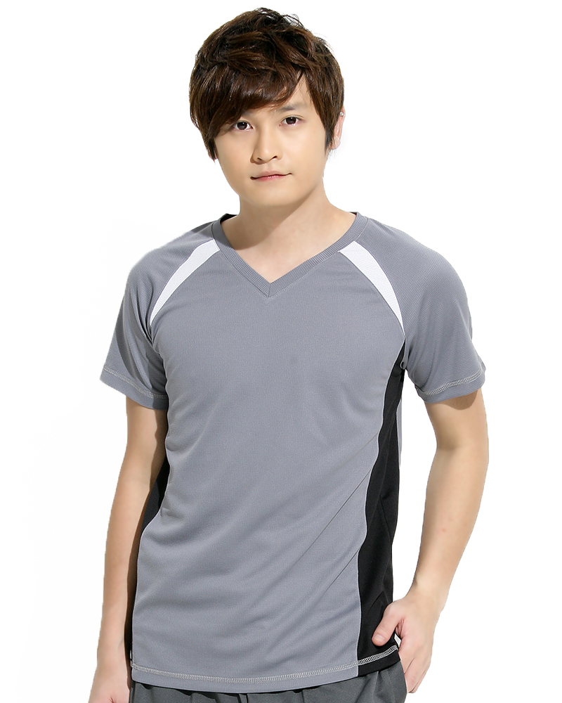透氣排汗短T V領斜
