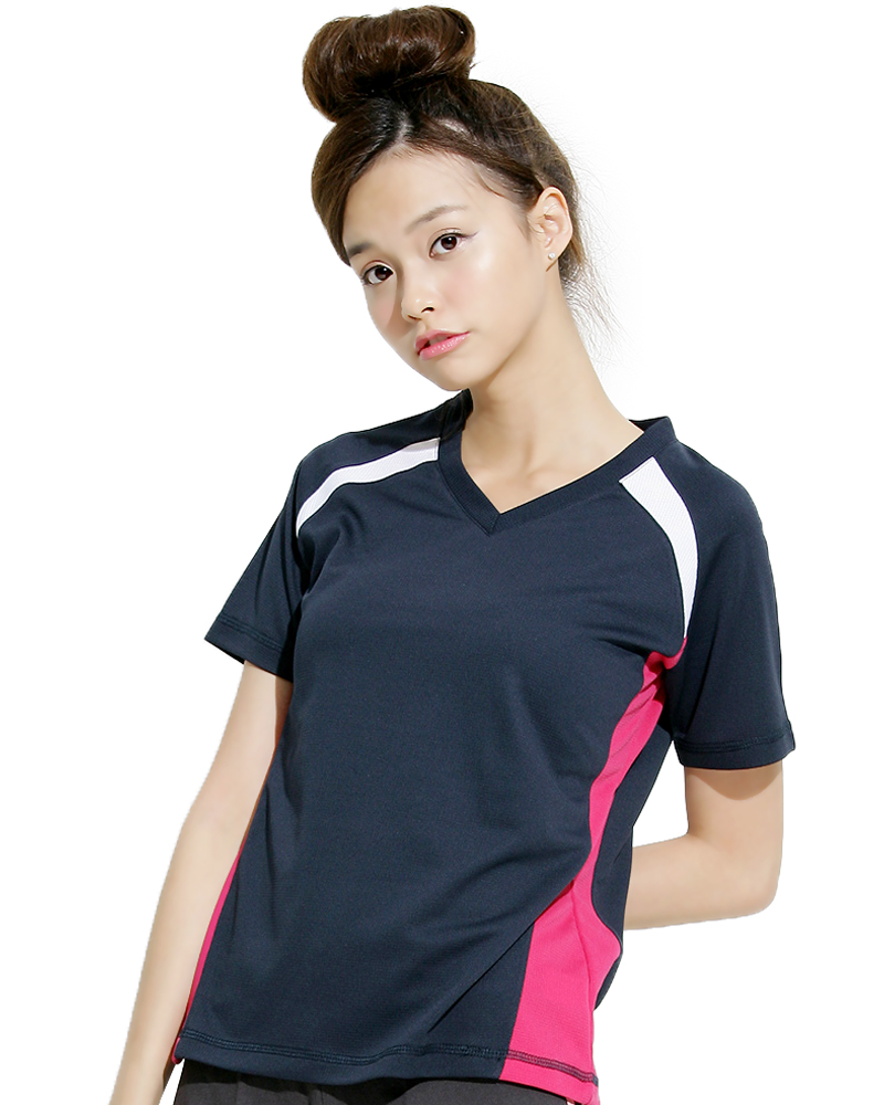 透氣排汗短T V領斜