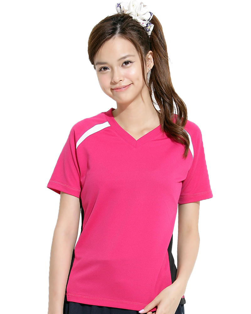 透氣排汗短T V領斜