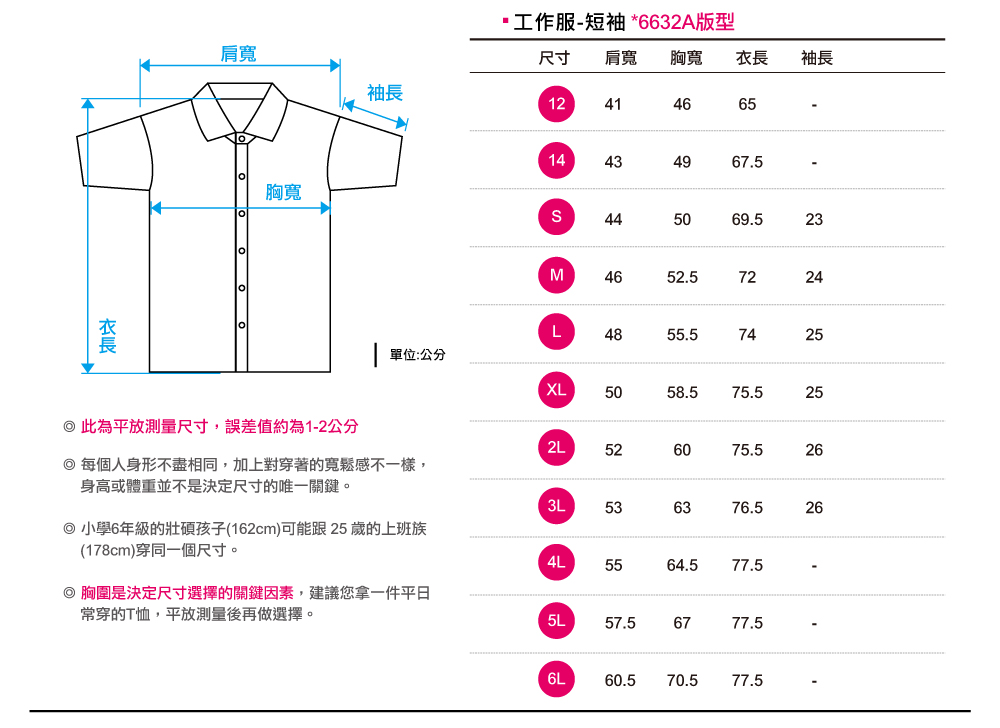 尺寸表,工作服,創意家